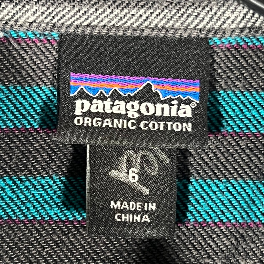 Patagonia Womens Organic Cotton‎ Striped Button Down Shirt Grey Teal Size 6 - Picture 8 of 16